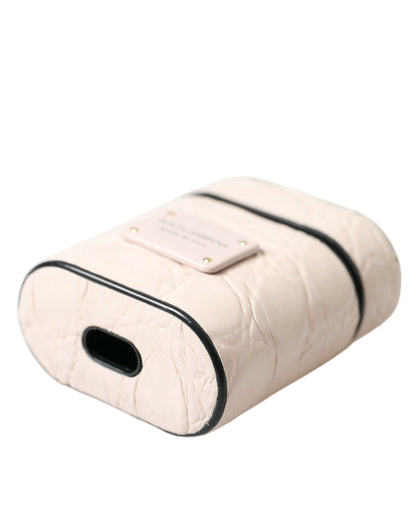 Funda para Airpods Dolce & Gabbana de piel de becerro rosa claro con placa metálica del logo