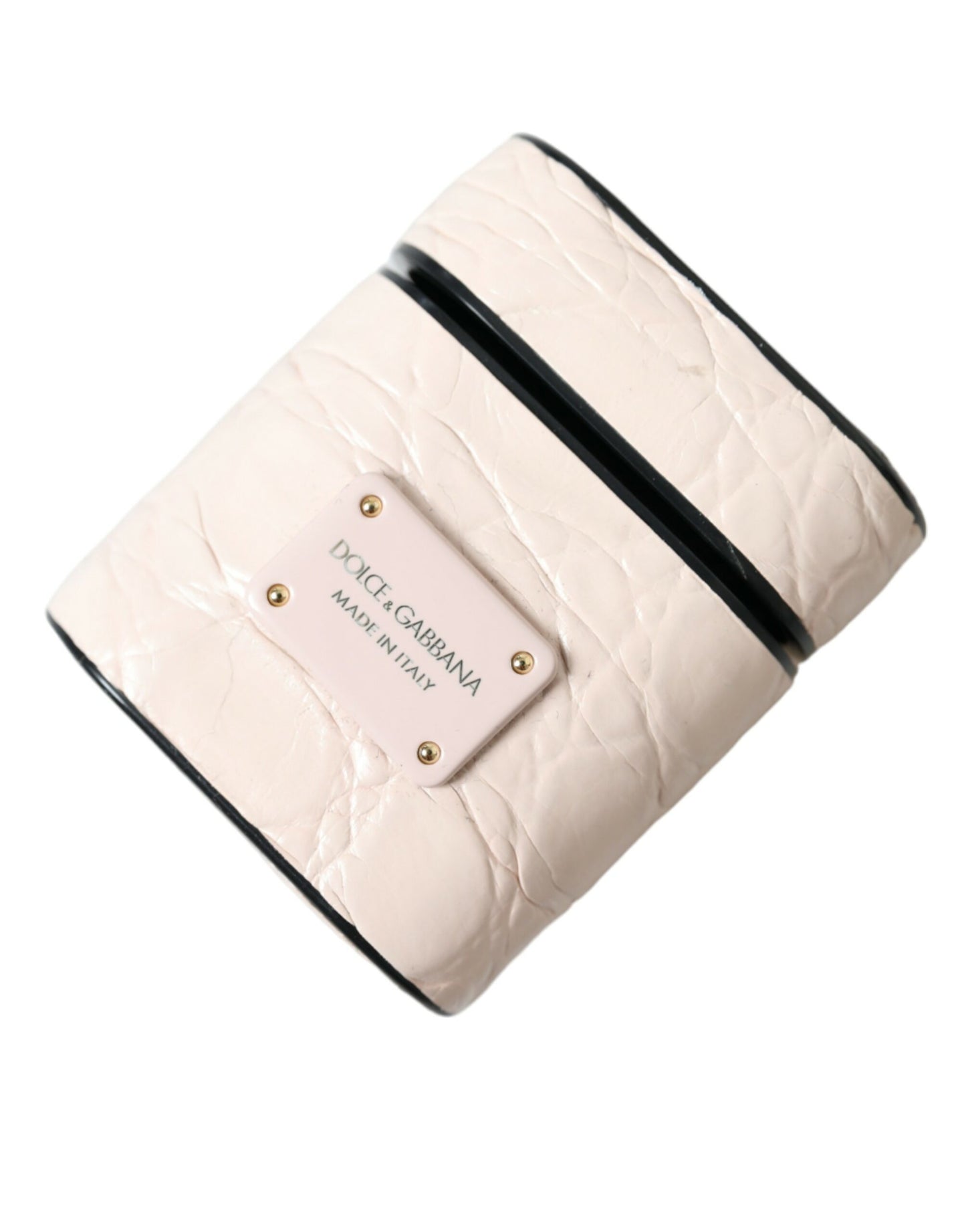 Funda para Airpods Dolce & Gabbana de piel de becerro rosa claro con placa metálica del logo