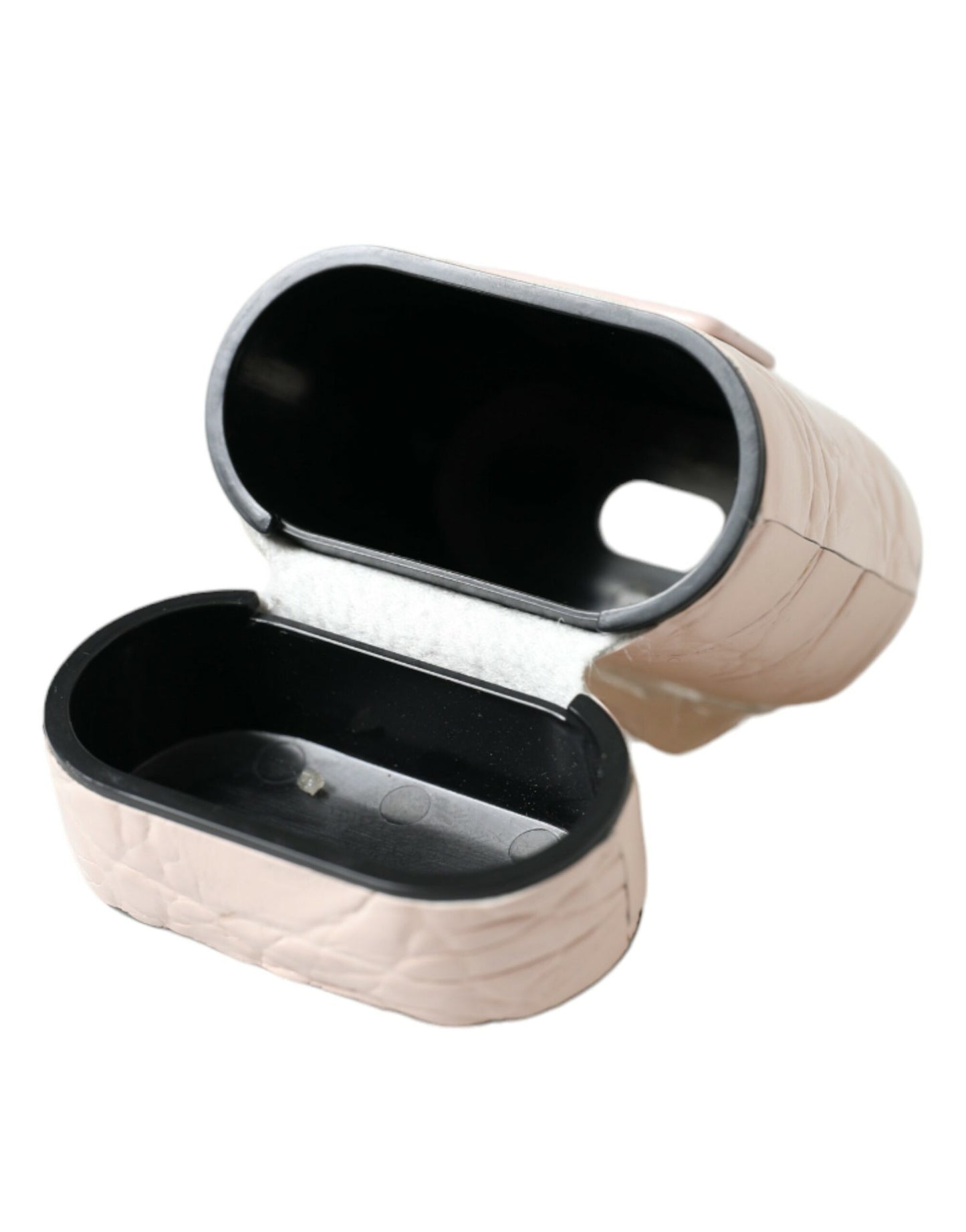 Funda para Airpods Dolce & Gabbana de piel de becerro rosa claro con placa metálica del logo