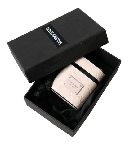 Funda para Airpods Dolce & Gabbana de piel de becerro rosa claro con placa metálica del logo