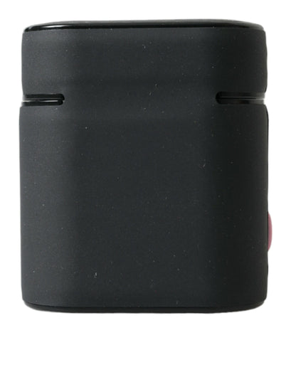 Estuche para Airpods Dolce & Gabbana de silicona negra con logotipo en relieve rosa