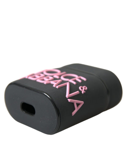 Estuche para Airpods Dolce & Gabbana de silicona negra con logotipo en relieve rosa