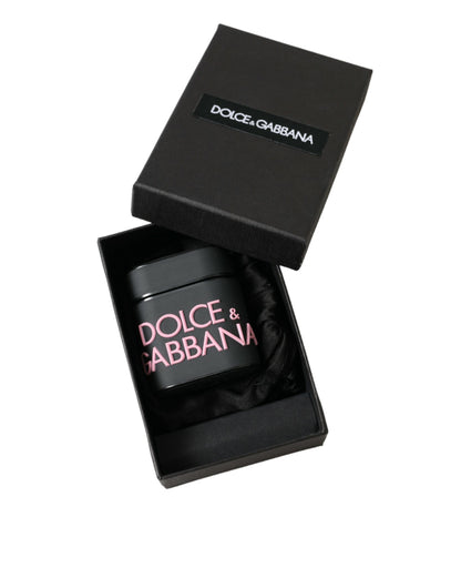 Estuche para Airpods Dolce & Gabbana de silicona negra con logotipo en relieve rosa