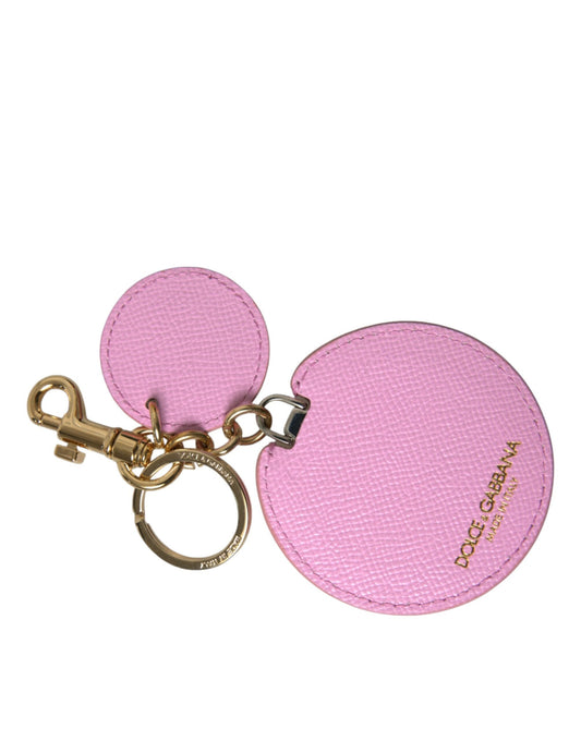 Llavero Dolce & Gabbana de piel de becerro rosa con logotipo metálico dorado