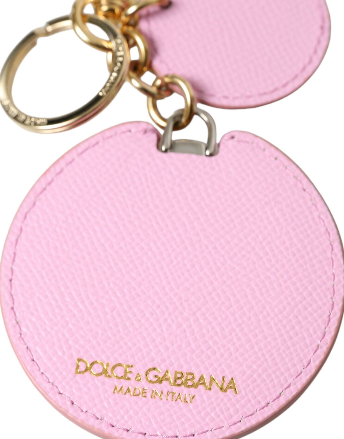 Llavero Dolce & Gabbana de piel de becerro rosa con logotipo metálico dorado