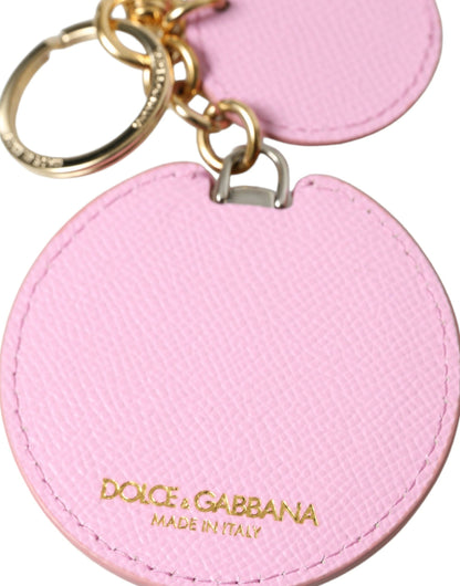 Llavero Dolce & Gabbana de piel de becerro rosa con logotipo metálico dorado