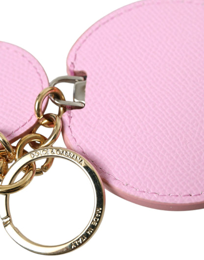 Llavero Dolce & Gabbana de piel de becerro rosa con logotipo metálico dorado
