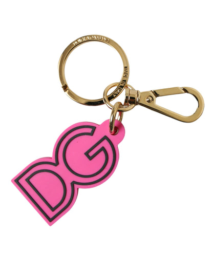 Llavero Dolce & Gabbana rosa de goma con logo DG de metal dorado