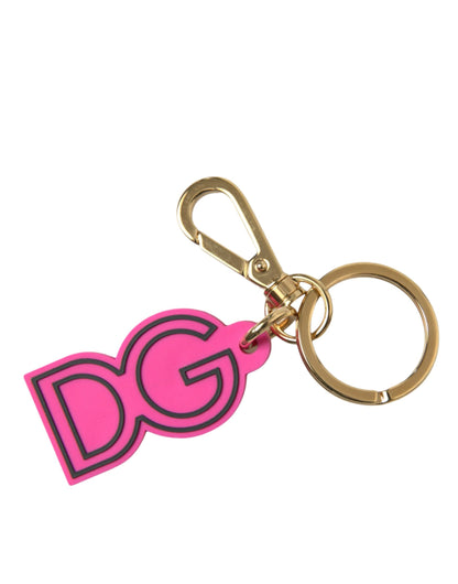 Llavero Dolce & Gabbana rosa de goma con logo DG de metal dorado