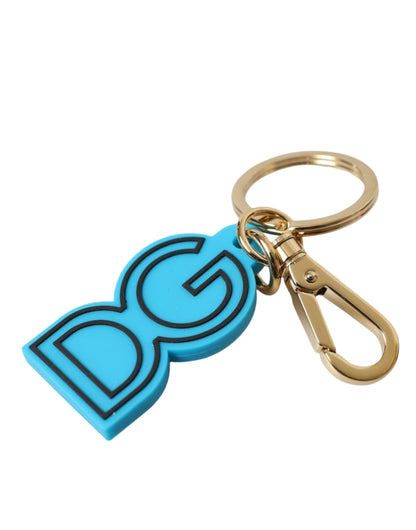 Llavero Dolce & Gabbana azul de goma con logo DG de metal dorado