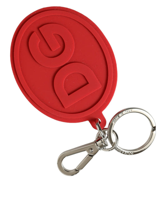 Llavero Dolce & Gabbana de goma roja con logotipo DG y metal de latón plateado
