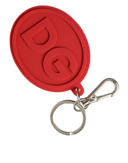 Llavero Dolce & Gabbana de goma roja con logotipo DG y metal de latón plateado