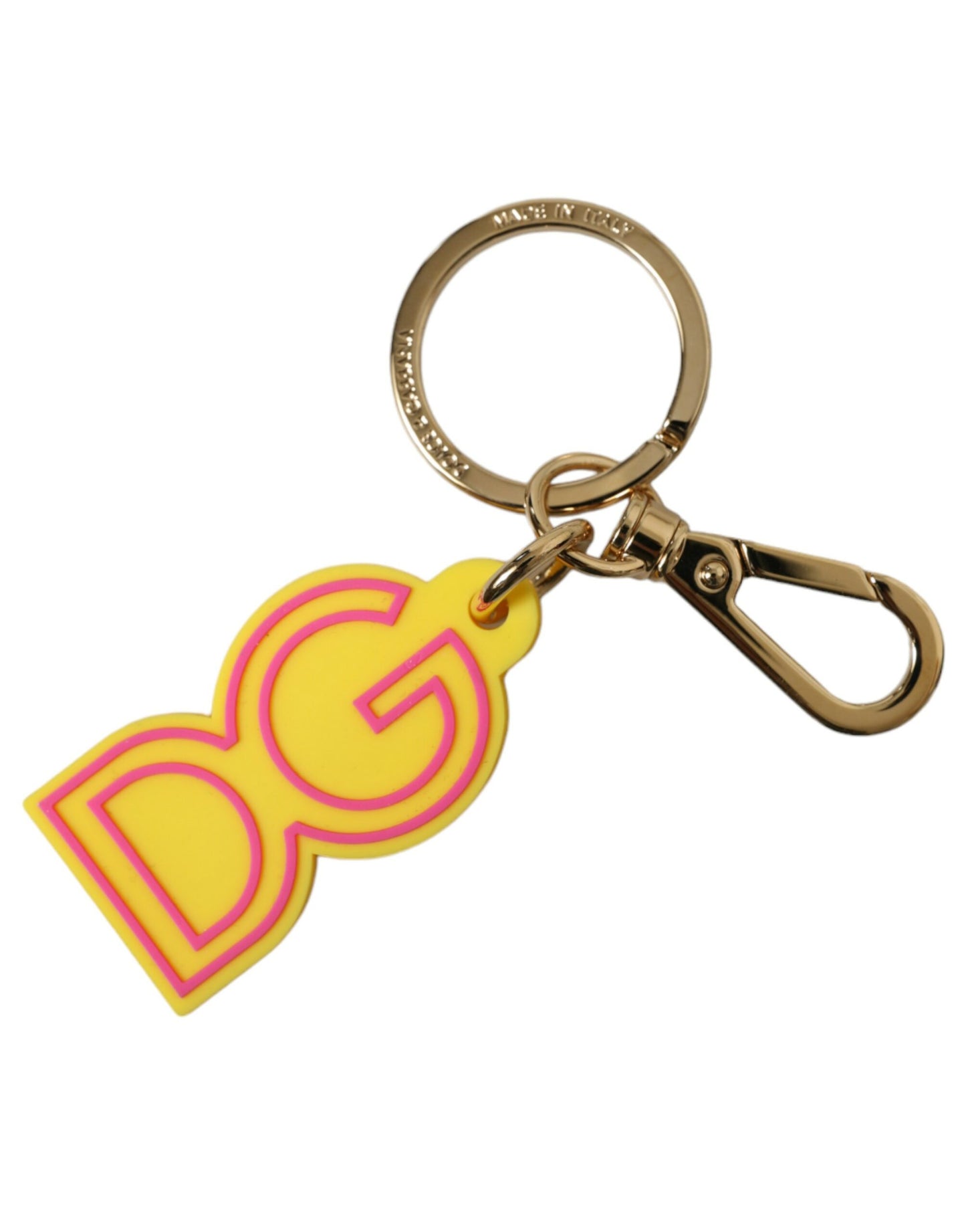Llavero Dolce & Gabbana de goma amarillo con logo DG en metal dorado