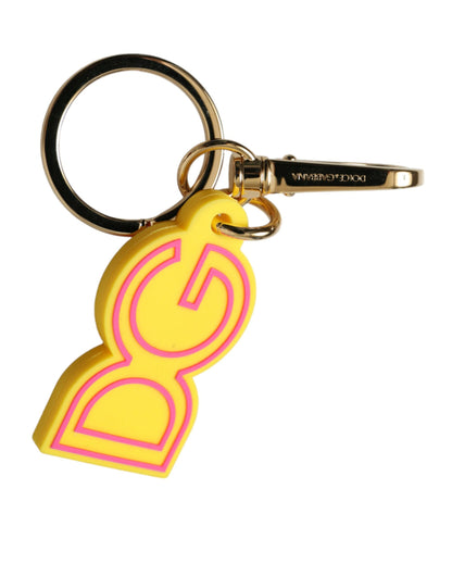 Llavero Dolce & Gabbana de goma amarillo con logo DG en metal dorado