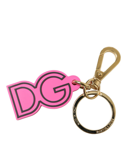 Llavero Dolce & Gabbana rosa de goma con logo DG de metal dorado