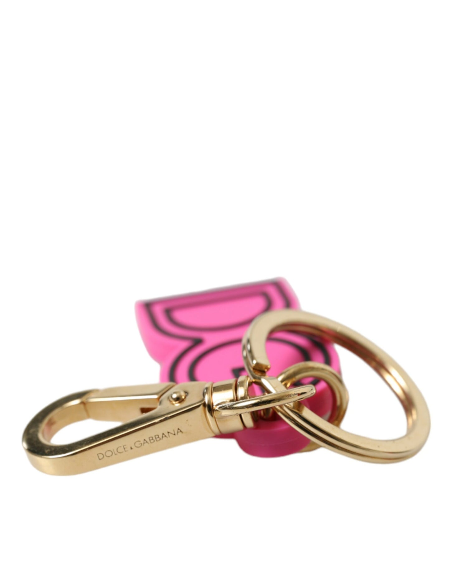 Llavero Dolce & Gabbana rosa de goma con logo DG de metal dorado