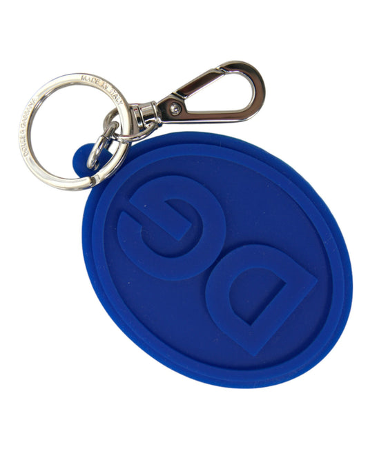 Llavero de Metal Plateado de Latón con Logo DG Azul de Goma de Dolce & Gabbana