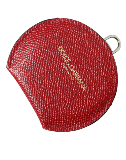 Estuche de espejo de mano redondo con logo de Dolce & Gabbana en piel de becerro roja