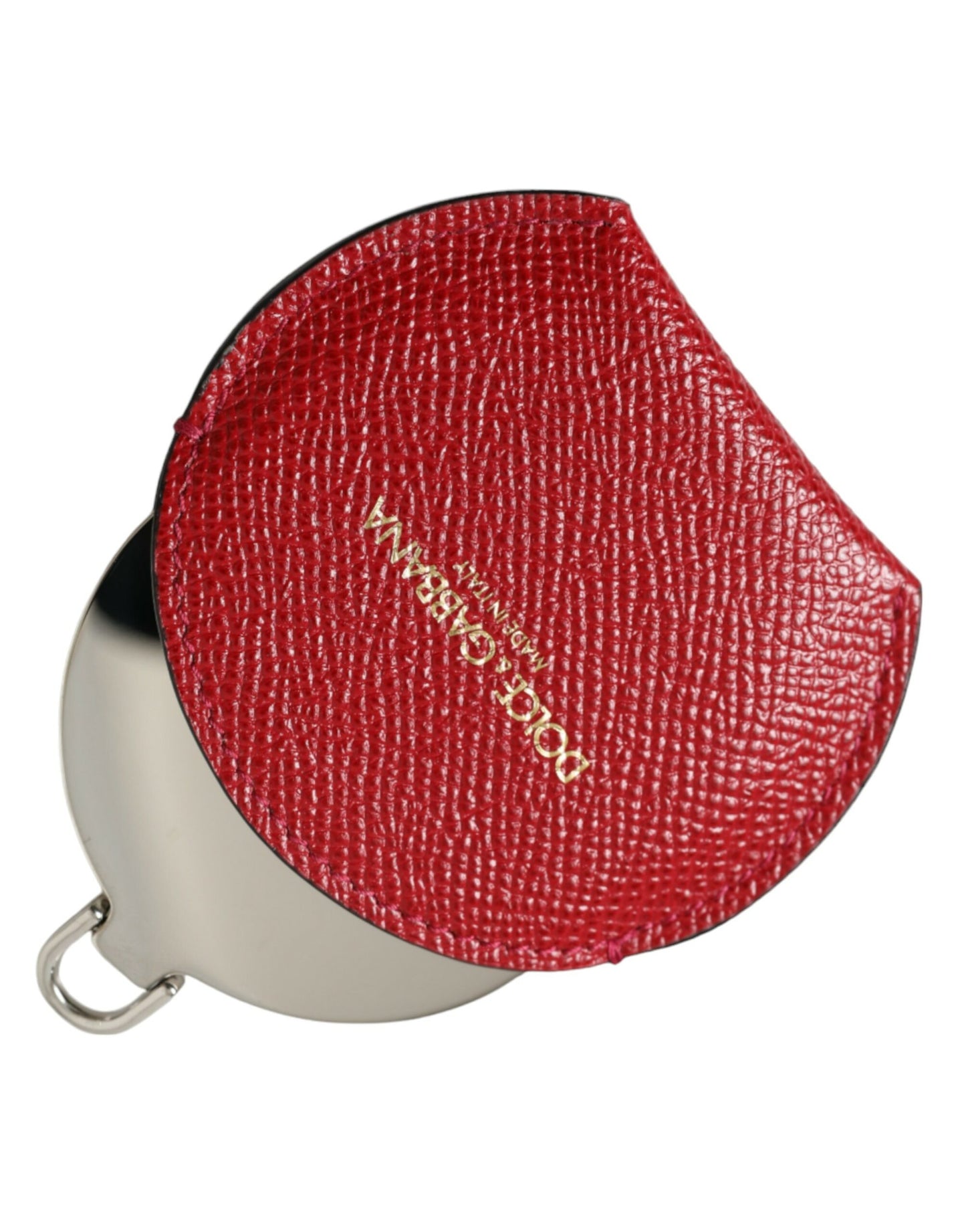 Estuche de espejo de mano redondo con logo de Dolce & Gabbana en piel de becerro roja