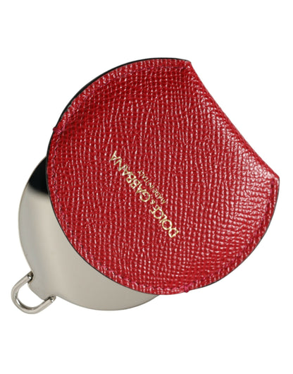 Estuche de espejo de mano redondo con logo de Dolce & Gabbana en piel de becerro roja