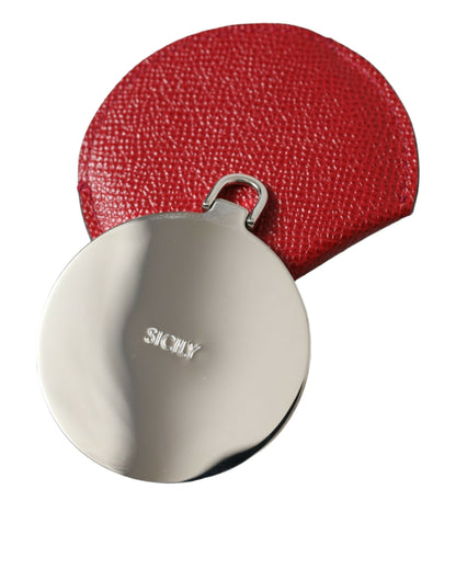 Estuche de espejo de mano redondo con logo de Dolce & Gabbana en piel de becerro roja