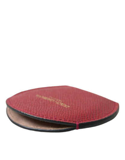 Estuche de espejo de mano redondo con logo de Dolce & Gabbana en piel de becerro roja