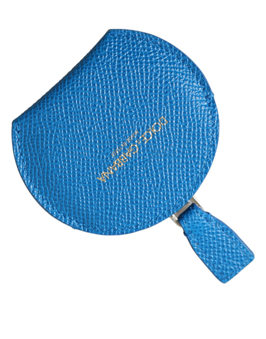Estuche para espejo de mano con logotipo redondo de piel de becerro azul de Dolce & Gabbana