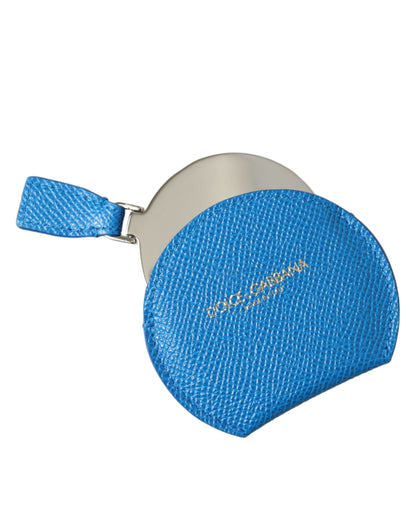 Estuche para espejo de mano con logotipo redondo de piel de becerro azul de Dolce & Gabbana