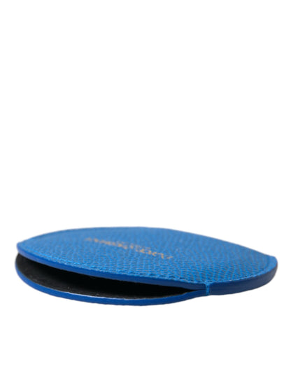 Estuche para espejo de mano con logotipo redondo de piel de becerro azul de Dolce & Gabbana