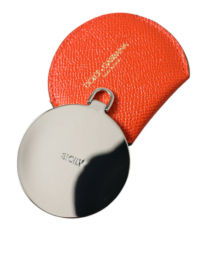 Estuche de Espejo de Mano Redondo con Logo de Piel de Becerro Naranja Dolce & Gabbana