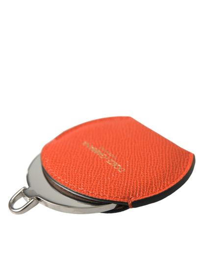 Estuche de Espejo de Mano Redondo con Logo de Piel de Becerro Naranja Dolce & Gabbana