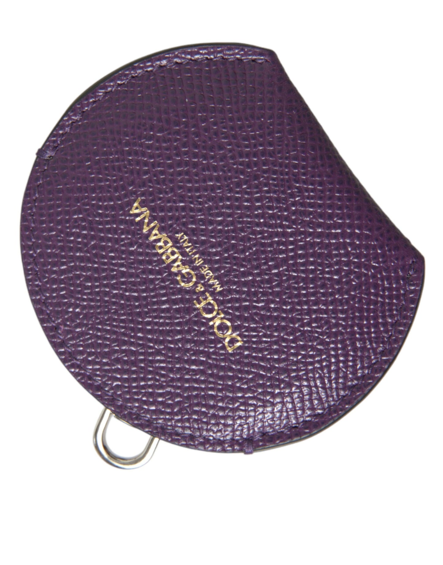 Porta Espejo de Mano Redondo con Logotipo en Piel de Becerro Morada Dolce & Gabbana