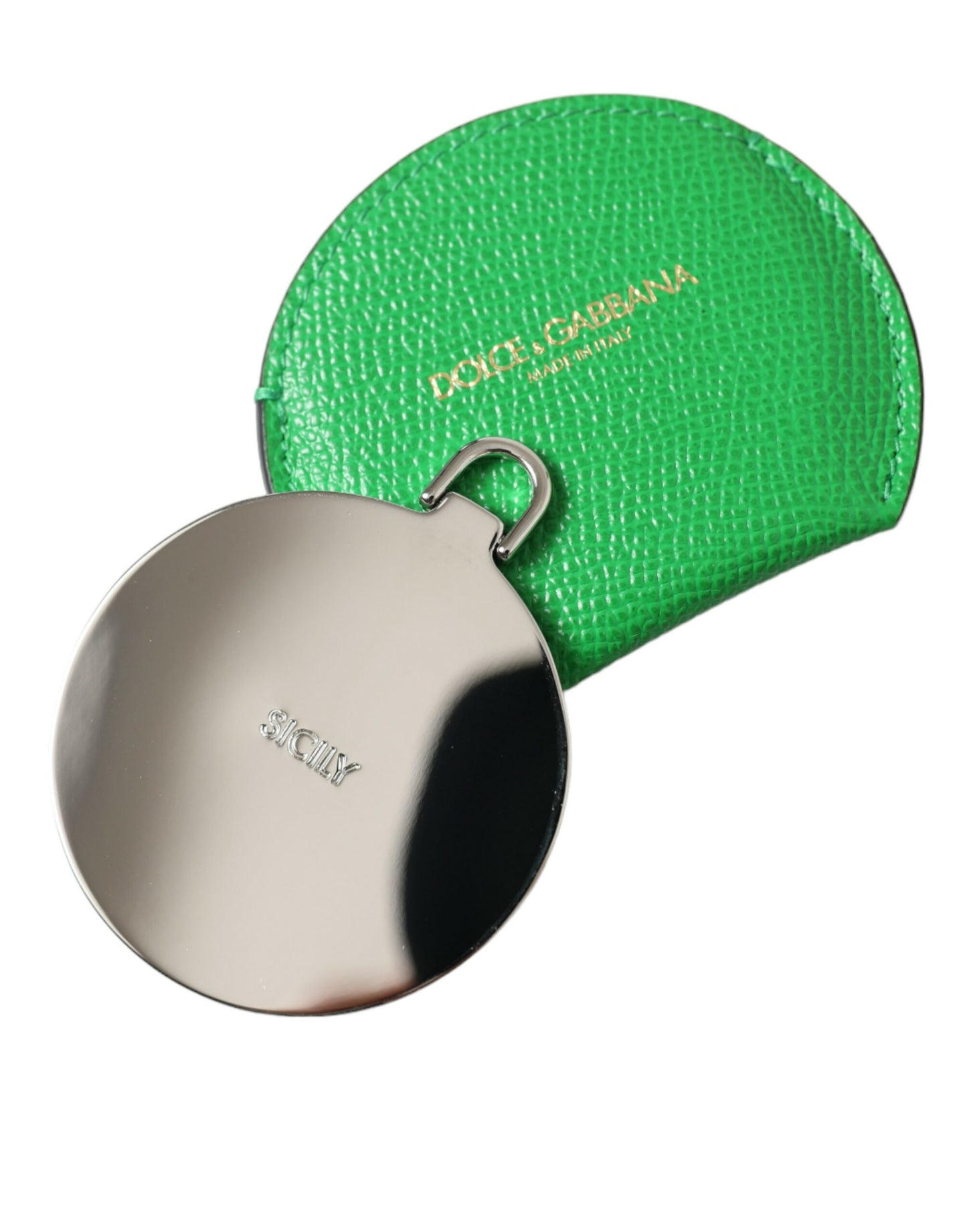 Estuche para espejo de mano Dolce & Gabbana de piel de becerro verde con logo redondo