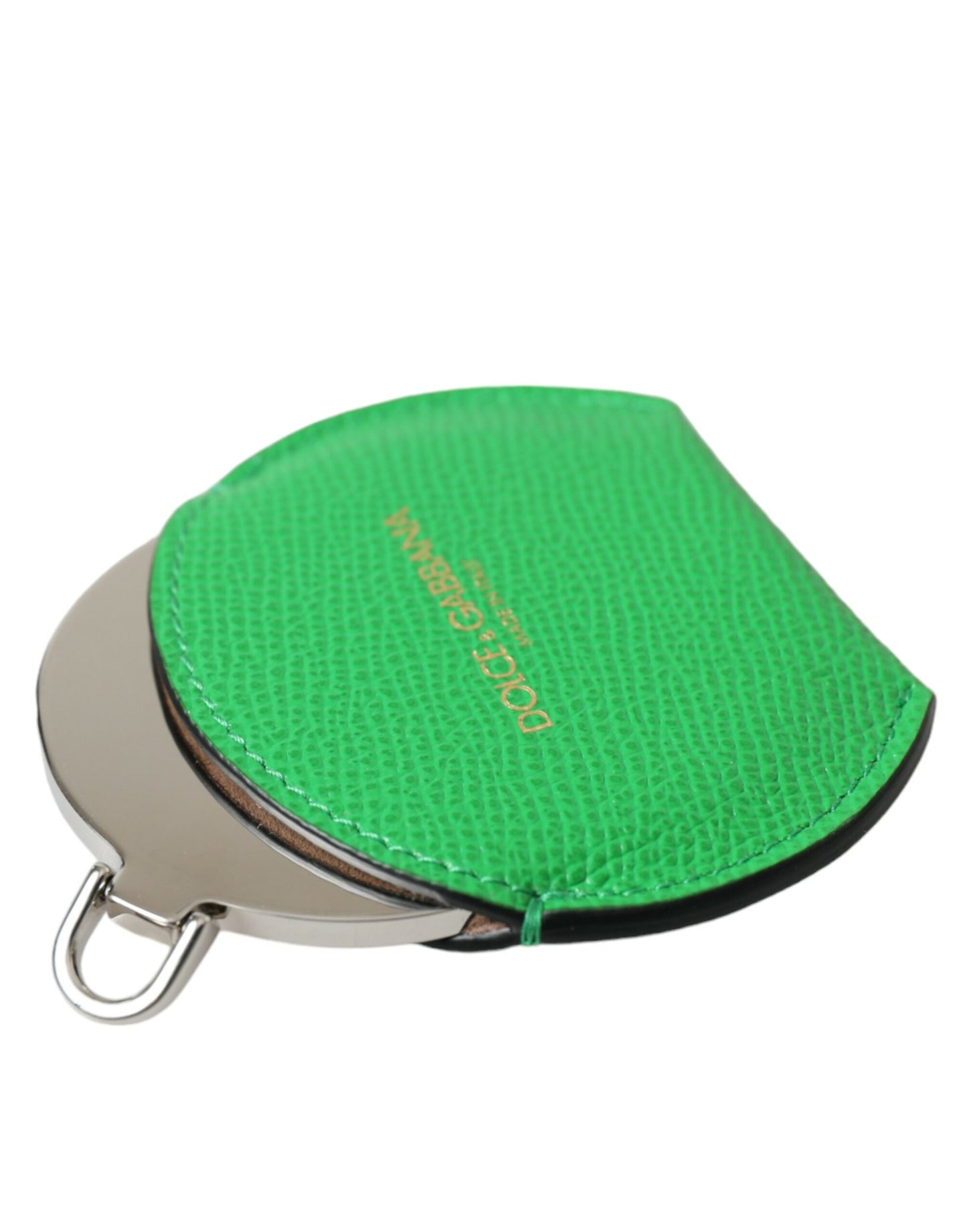 Estuche para espejo de mano Dolce & Gabbana de piel de becerro verde con logo redondo