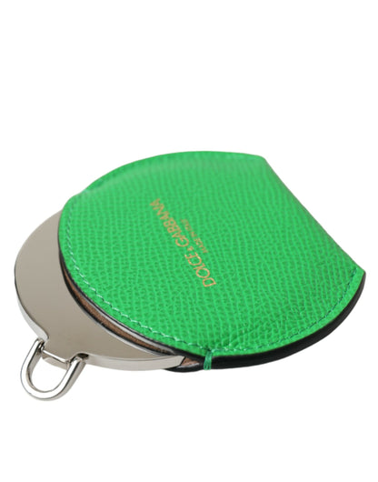 Estuche para espejo de mano Dolce & Gabbana de piel de becerro verde con logo redondo