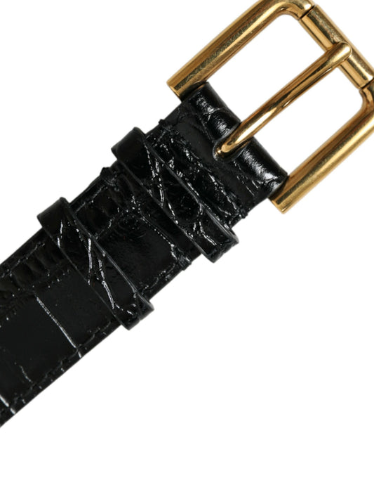 Brazalete Dolce & Gabbana de cuero texturizado negro con hebilla de metal dorado