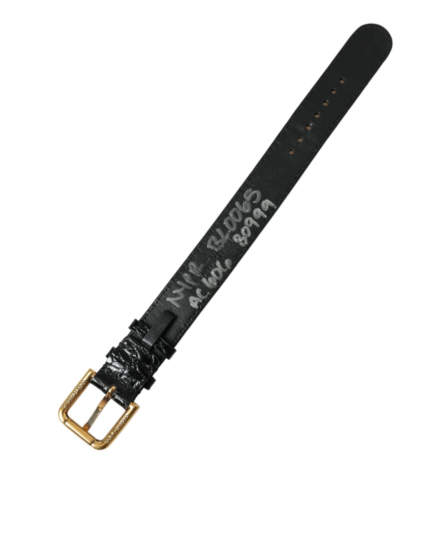 Brazalete Dolce & Gabbana de cuero texturizado negro con hebilla de metal dorado