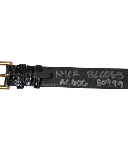 Brazalete Dolce & Gabbana de cuero texturizado negro con hebilla de metal dorado