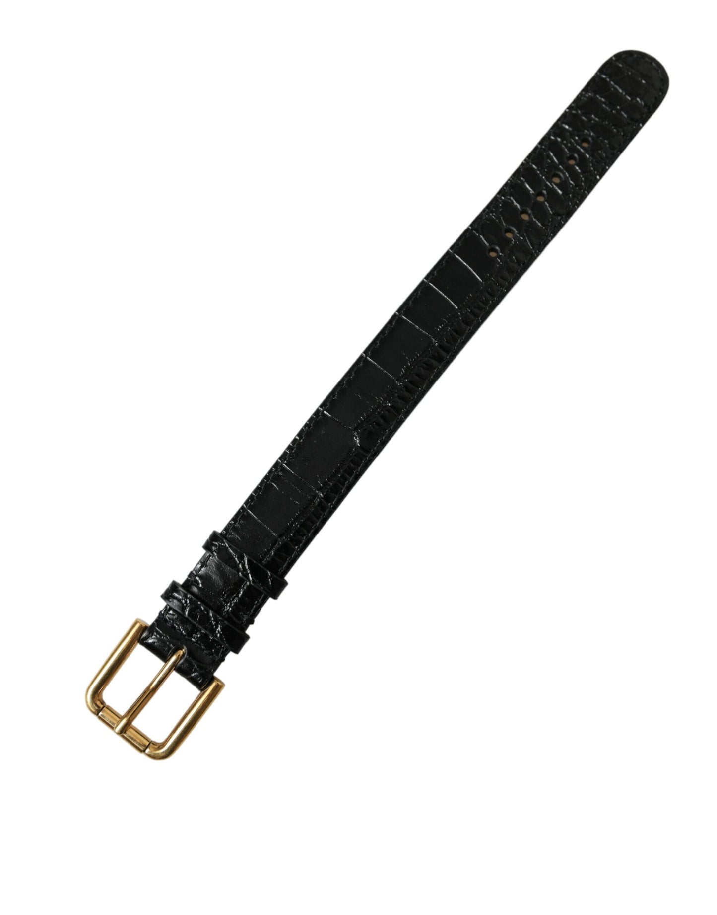 Brazalete Dolce & Gabbana de cuero texturizado negro con hebilla de metal dorado