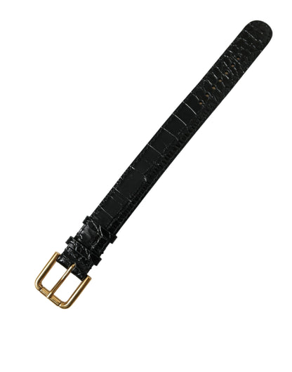 Brazalete Dolce & Gabbana de cuero texturizado negro con hebilla de metal dorado