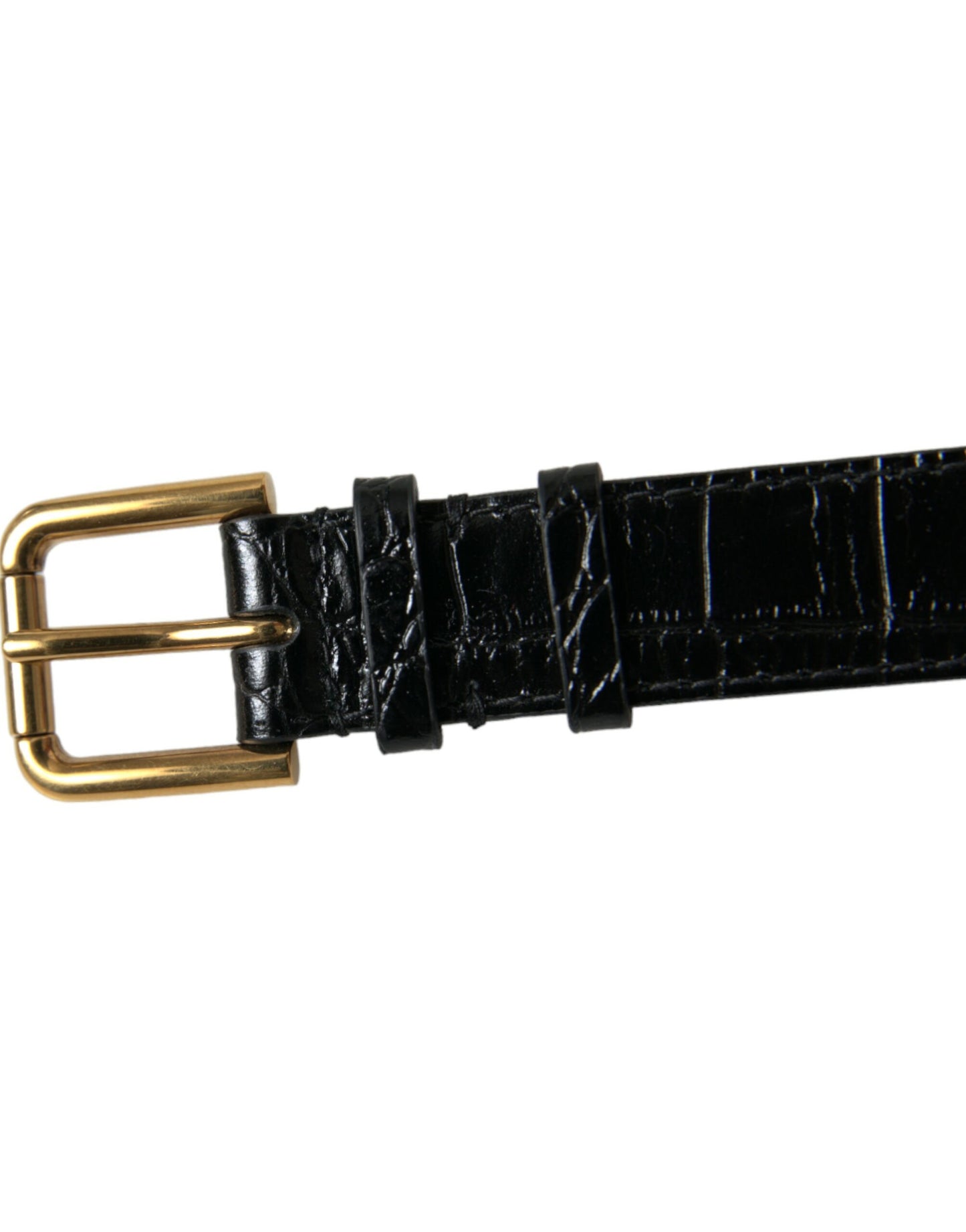 Brazalete Dolce & Gabbana de cuero texturizado negro con hebilla de metal dorado