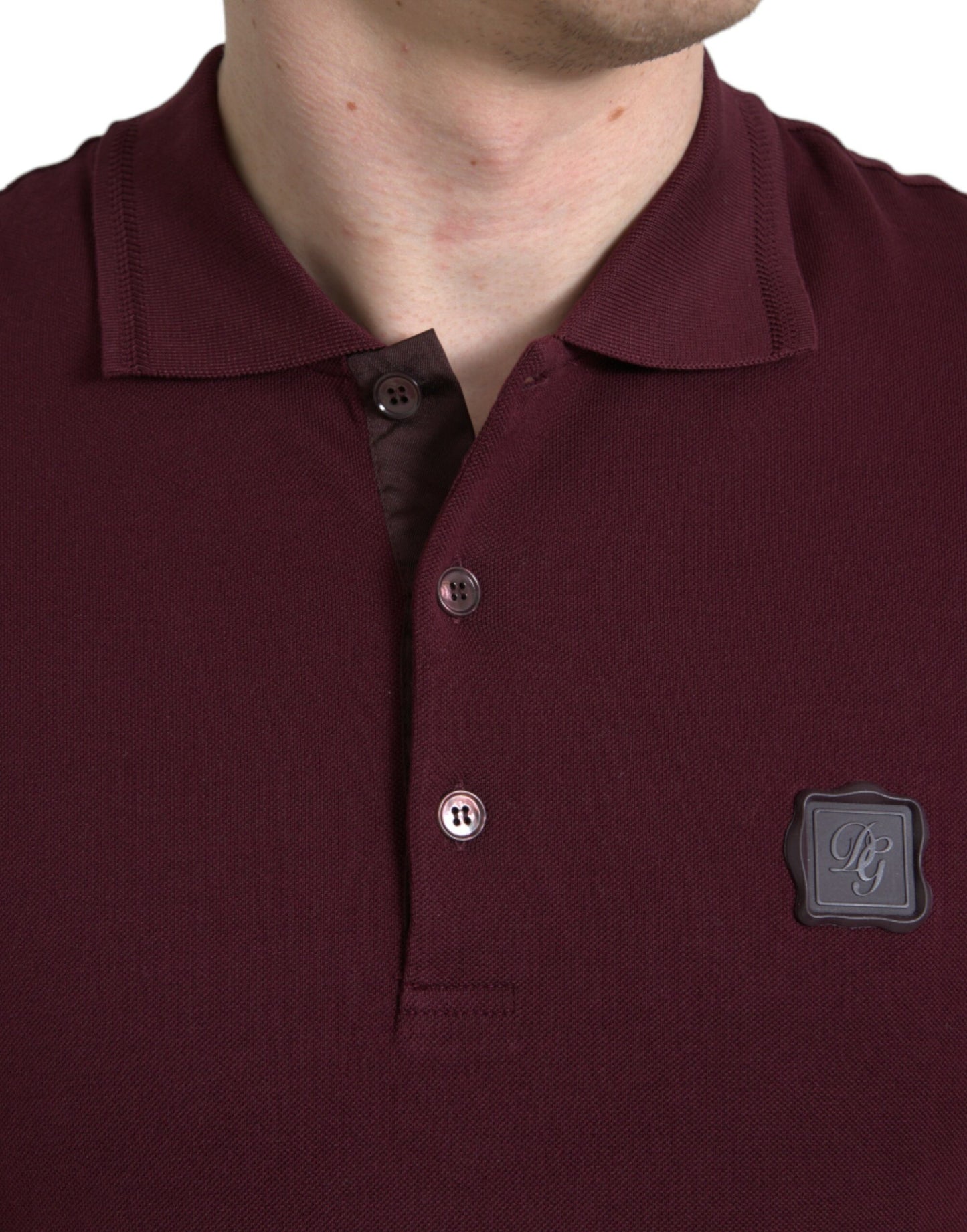 Polo de manga corta granate con cuello de Dolce & Gabbana