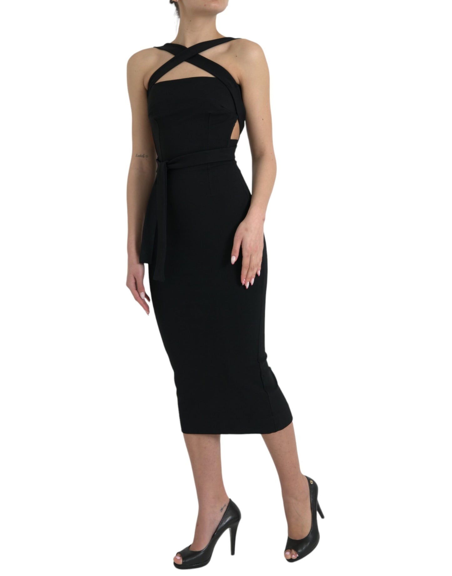 Vestido midi sin mangas tipo tubo halter negro de Dolce & Gabbana