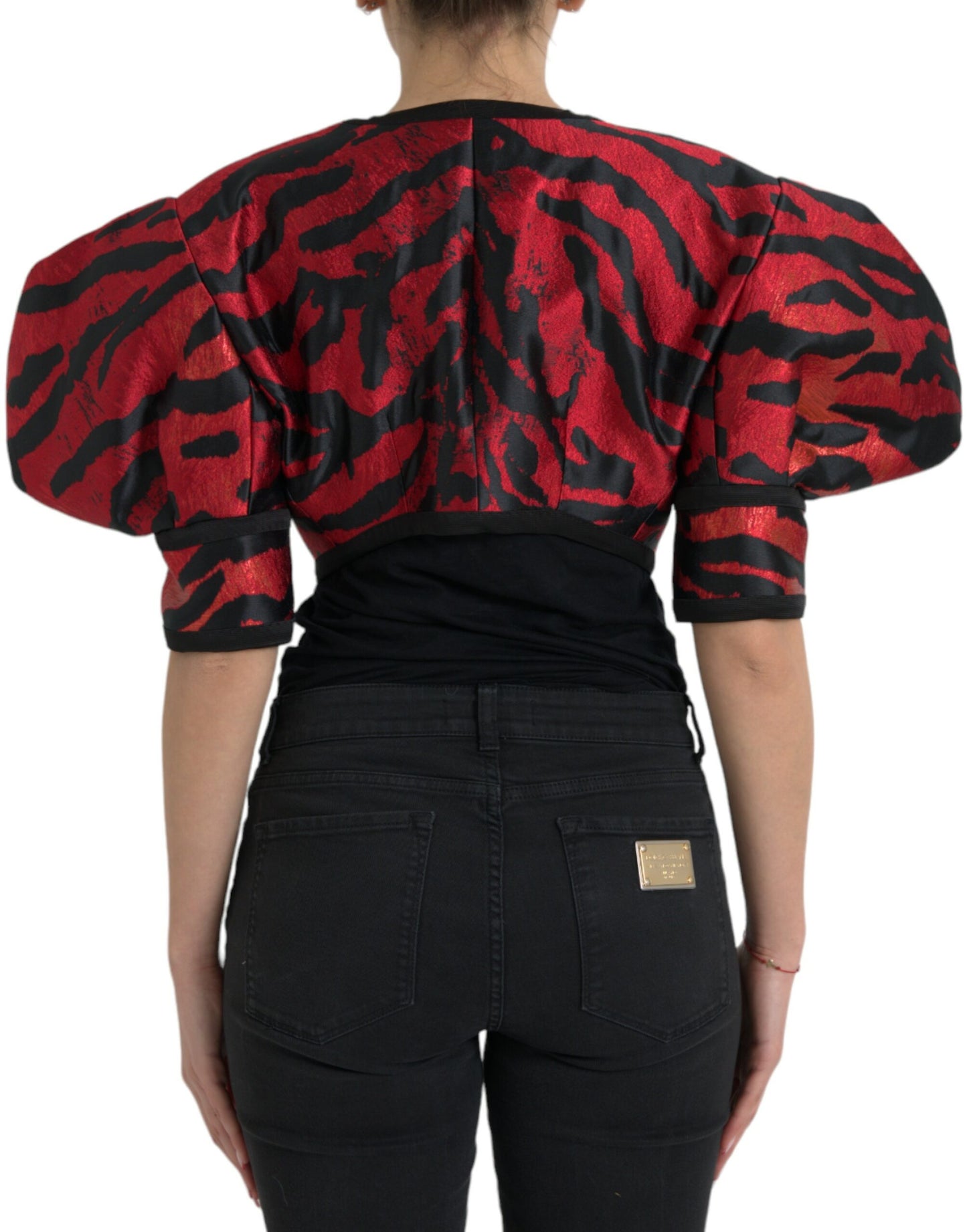Chaqueta corta con estampado rojo y negro de Dolce & Gabbana