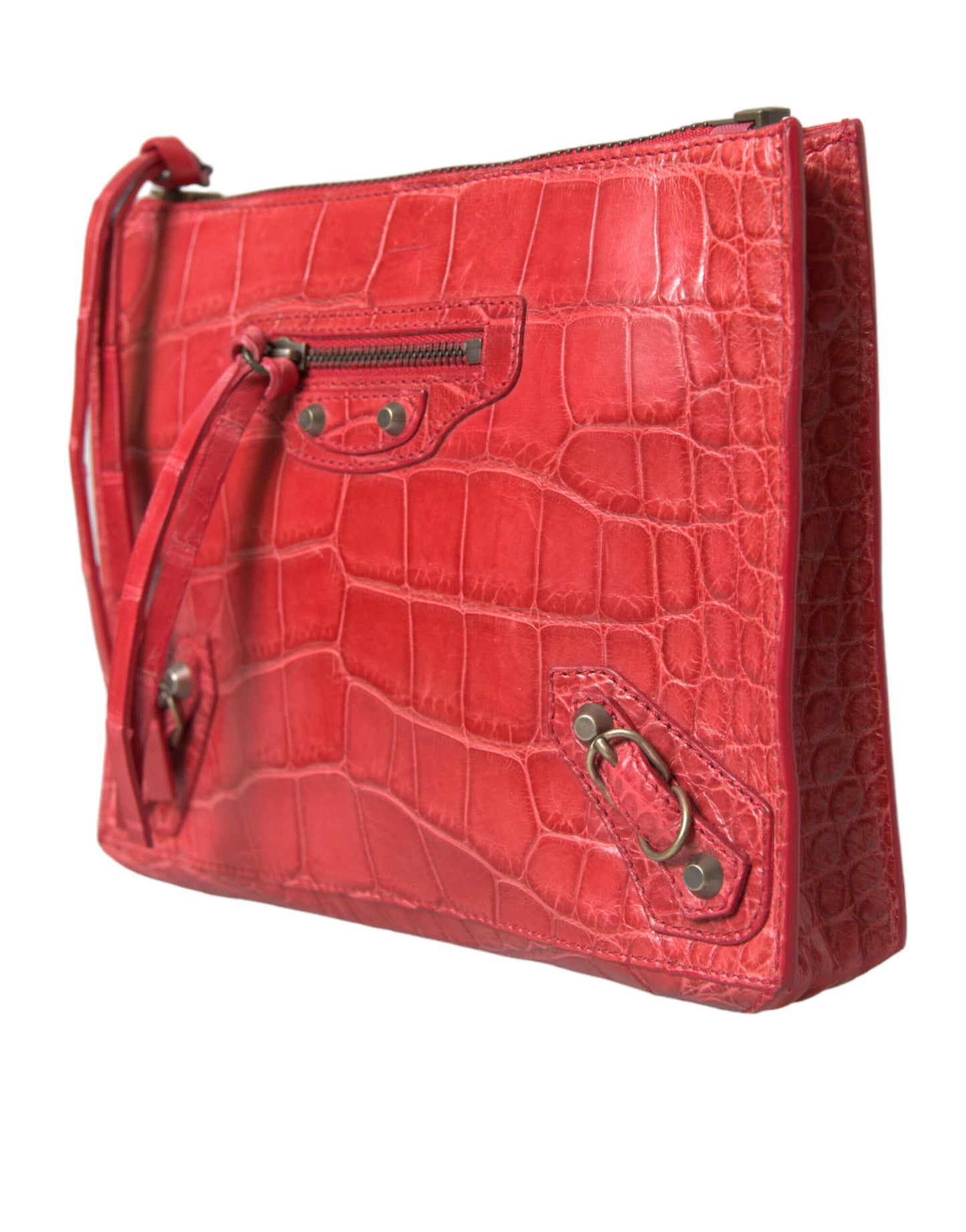 Bolso de mano Balenciaga de piel exótica roja con diseño Classic Pouch