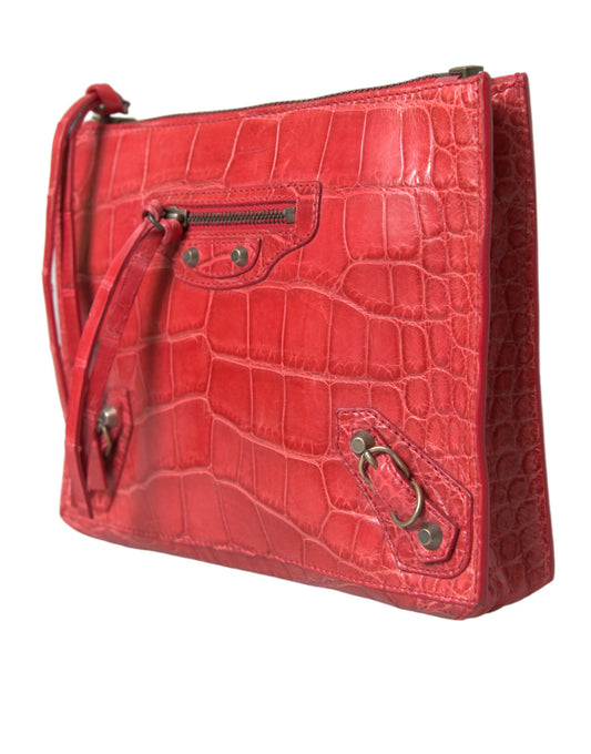 Bolso de mano Balenciaga de piel exótica roja con diseño Classic Pouch