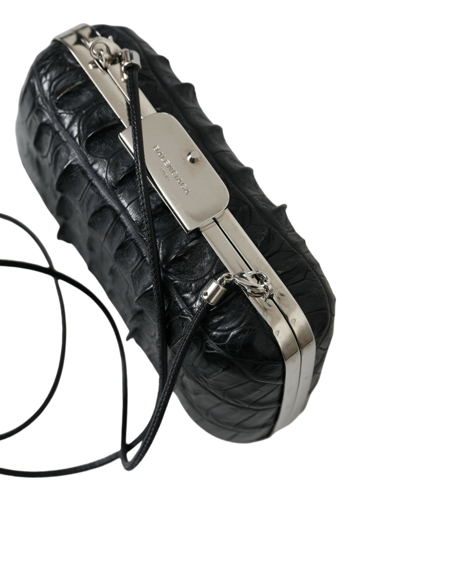 Bolso de mano Balenciaga Box Clutch en cuero negro de piel exótica para llevar al hombro o cruzado