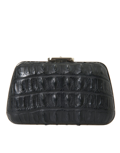 Bolso de mano Balenciaga Box Clutch en cuero negro de piel exótica para llevar al hombro o cruzado