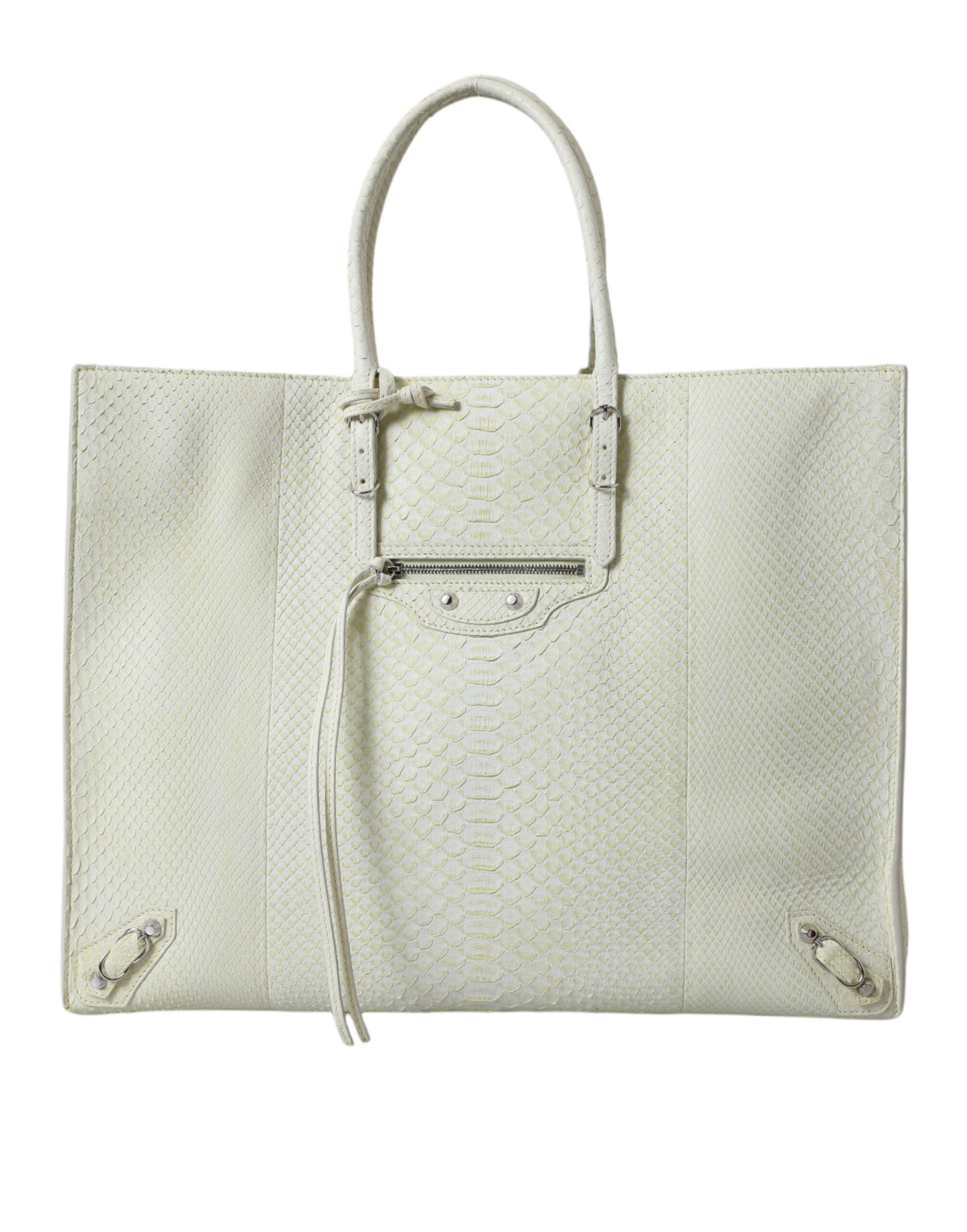 Bolso tote Balenciaga de piel exótica blanca y amarilla PAPIER