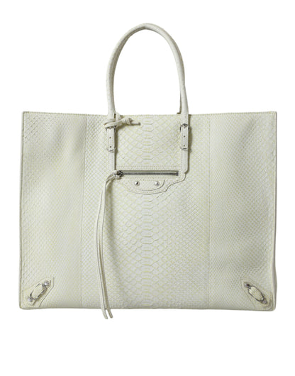 Bolso tote Balenciaga de piel exótica blanca y amarilla PAPIER
